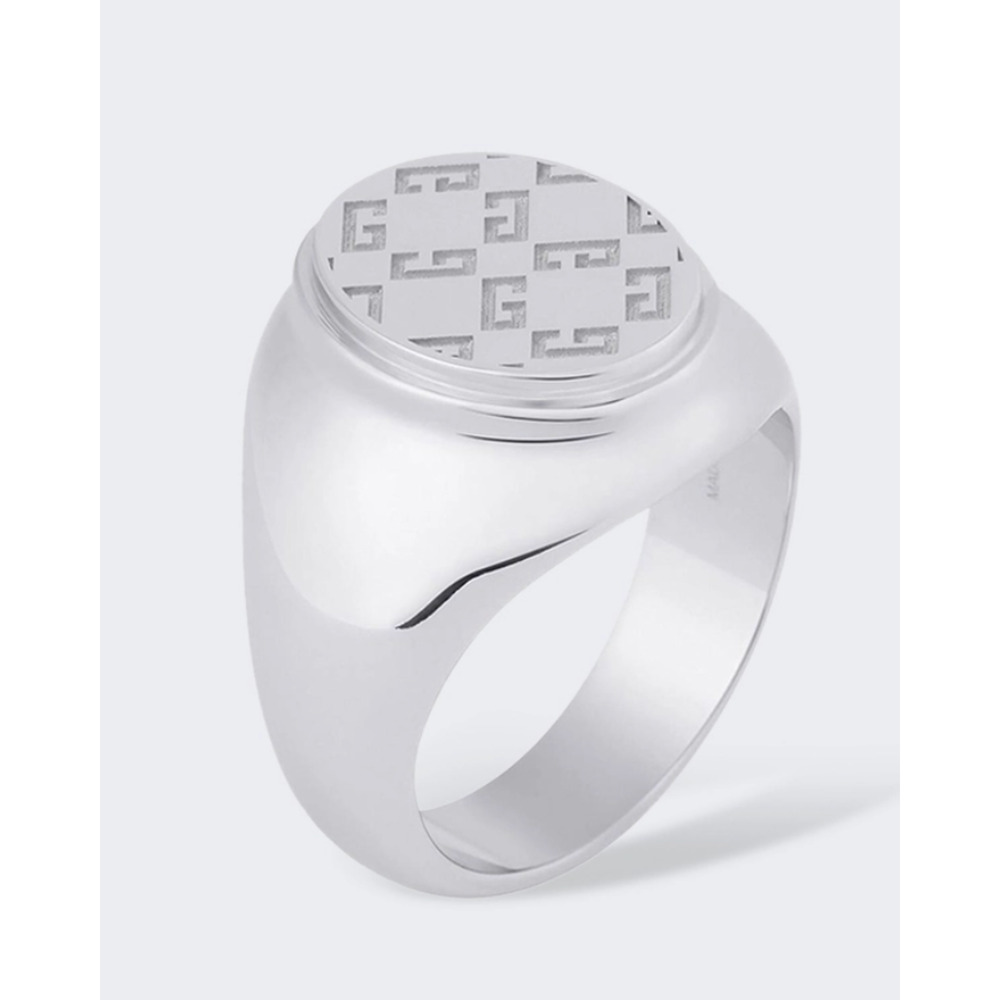 Givenchy 2G Monogram Signet Ring Silver Tone Brass Size 58 / US 8.25